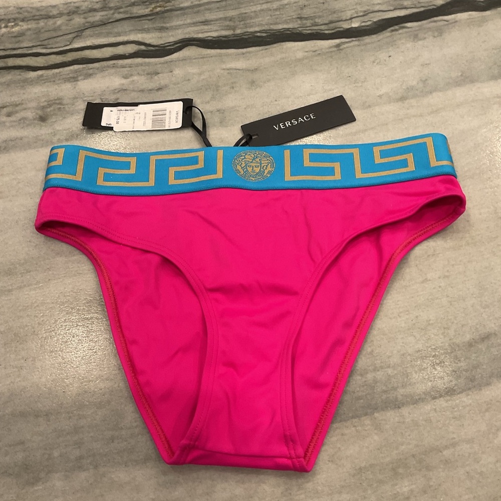 Versace Pink Bikini Bottom with Turquoise & Gold Waistband